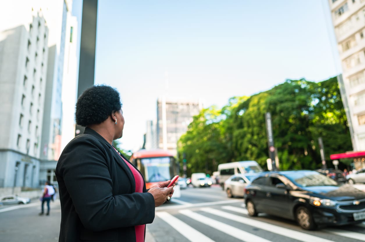 Woman about to cross the street