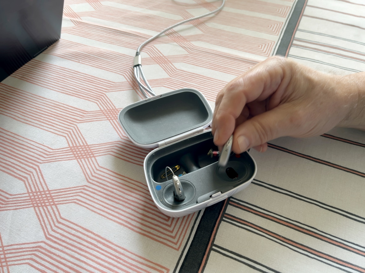 Hearing aids recharging in charging case