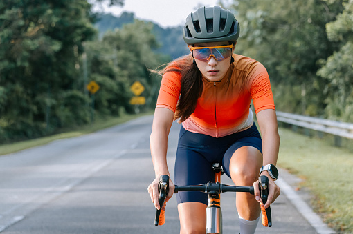 Front view of a road cyclist.